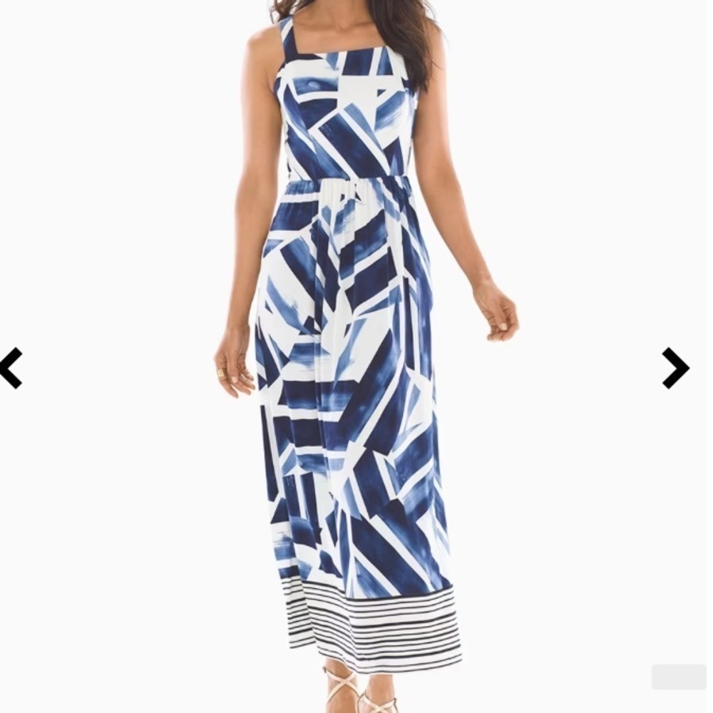 Soma‎ Geo Print Maxi Dress Blue/White Sleeveless Square Neck size XXL